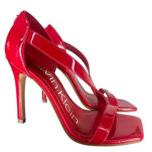 Calvin Klein High Heel Strappy Sandal 5.5 Stiletto Glam Party Patent Red Tracy